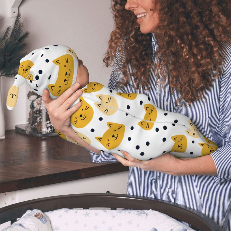 Huglittle Playful Cat & Polka Dot Newborn Swaddle Set