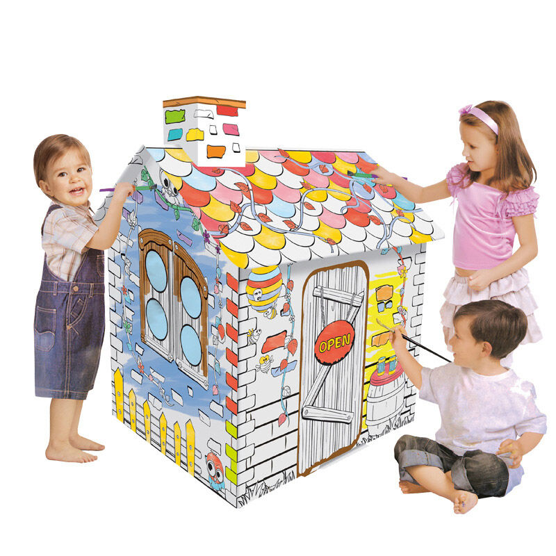 Large Doodle Assembly Playhouse - Handmade DIY Cardboard Playhouse Huglittle
