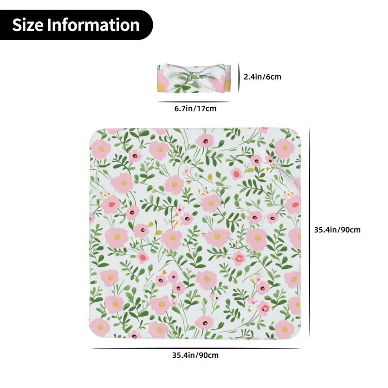 Huglittle Baby Swaddle & Headband Set - Whimsical Floral Design