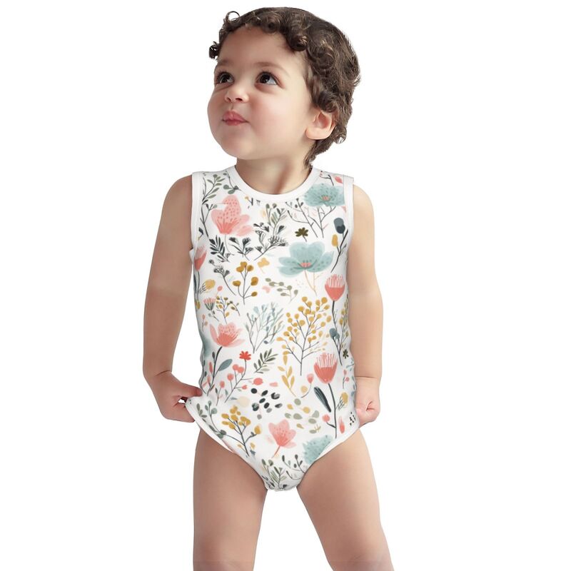 HugLittle Whimsical Floral Baby Bodysuit - Sleeveless & Soft