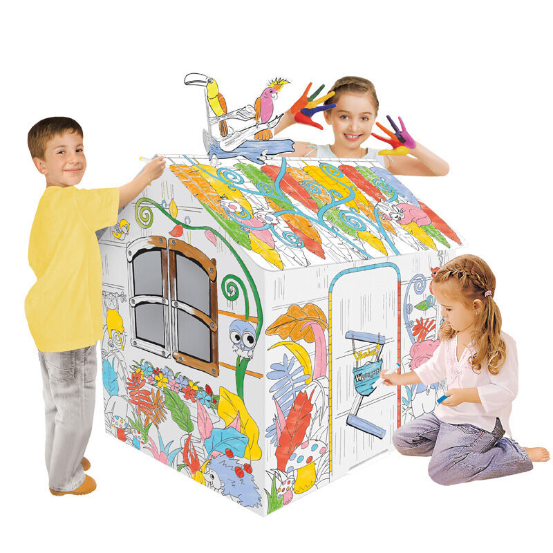 Large Playhouse - Jungle House Cardboard Playhouse for Kids Huglittle