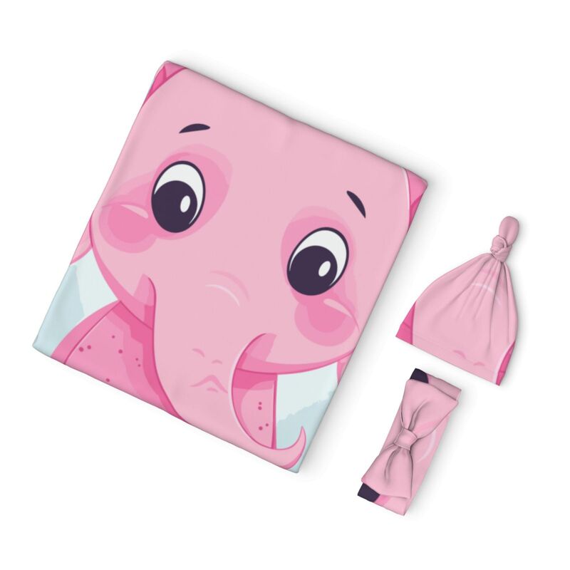 Huglittle Pink Elephant Baby Beanie & Swaddle Set - Cozy Comfort