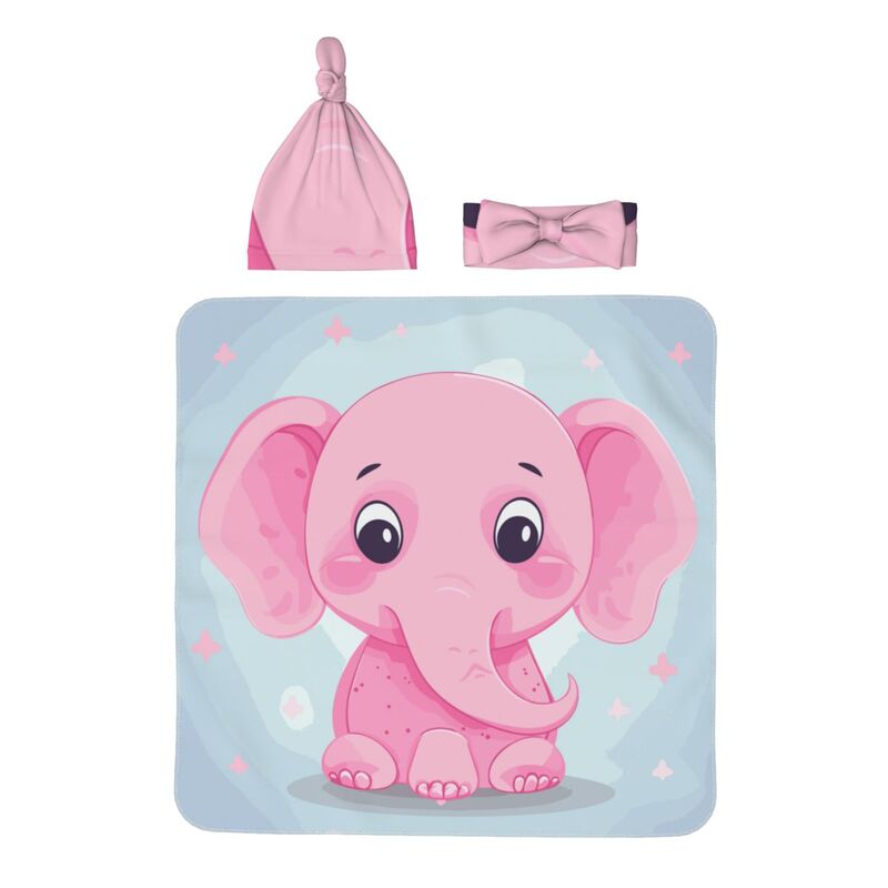 Huglittle Pink Elephant Baby Beanie & Swaddle Set - Cozy Comfort