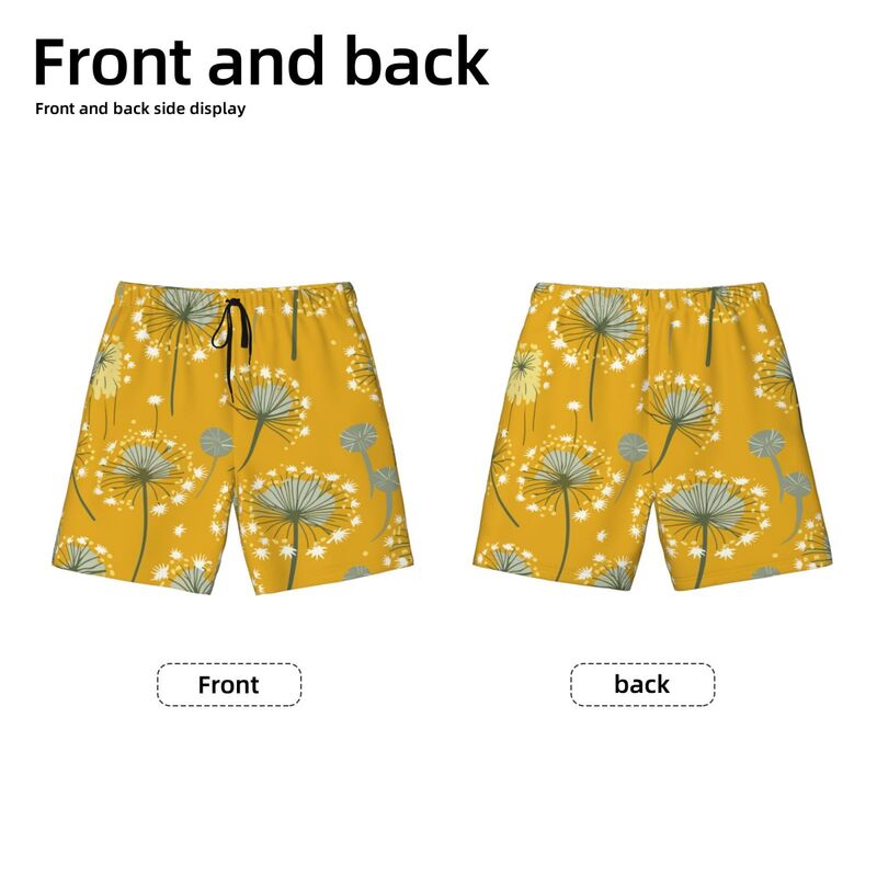 Huglittle Whimsical Dandelion-Print Teen Beach Trunks in Yellow and Gray
