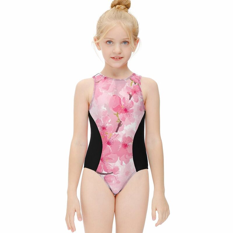 Huglittle Sakura Blossom Girls' One-Piece Swimsuit - Tranquil & Vivid Design