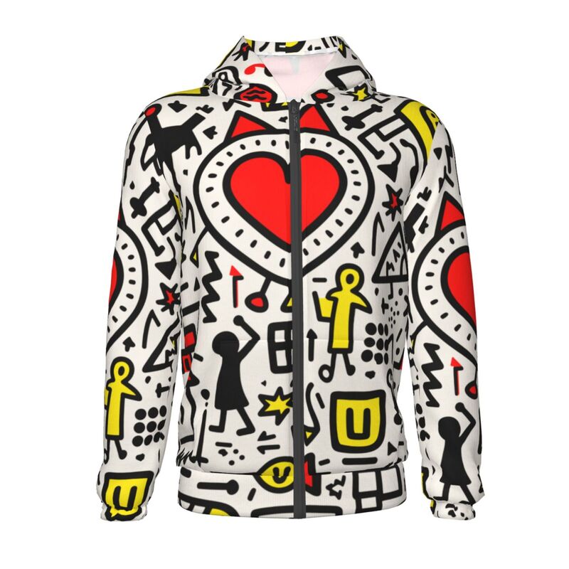 Huglittle Abstract Doodle Zipper Hoodie for Teens - Vibrant, Joyful Design