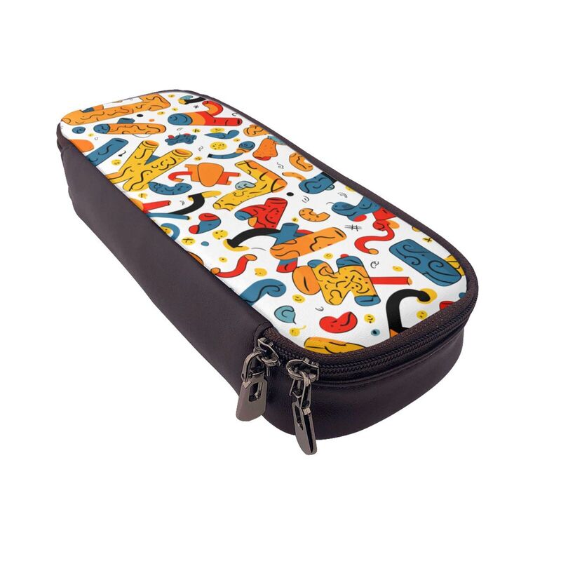 HugLittle Vibrant Leather Pencil Case: Doodle Design Inspired by Prehistoric Art and Multiculturalism