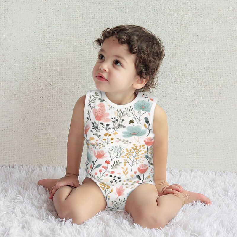 HugLittle Whimsical Floral Baby Bodysuit - Sleeveless & Soft