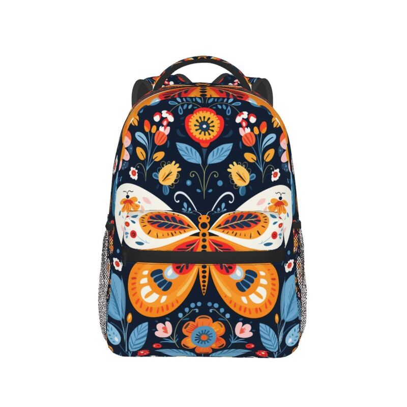 HugLittle Folk Art Butterfly Casual Backpack - Vibrant Indigo and Orange Design