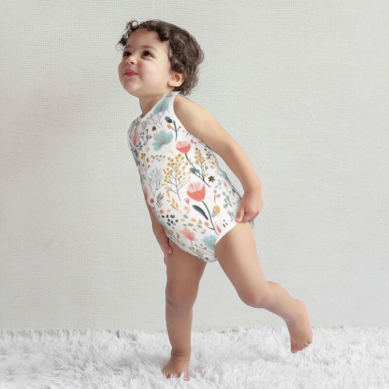 HugLittle Whimsical Floral Baby Bodysuit - Sleeveless & Soft