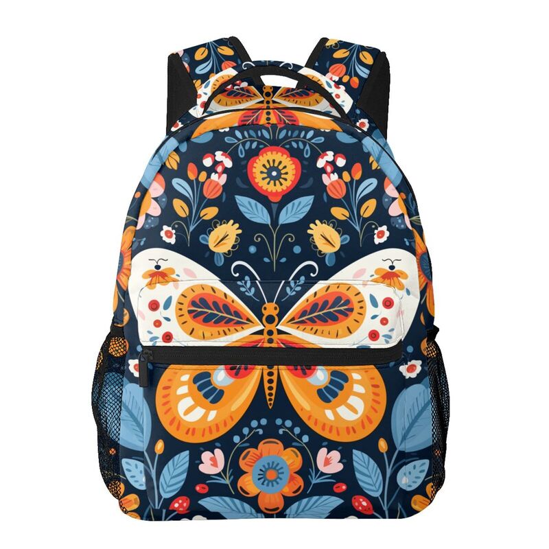 HugLittle Folk Art Butterfly Casual Backpack - Vibrant Indigo and Orange Design