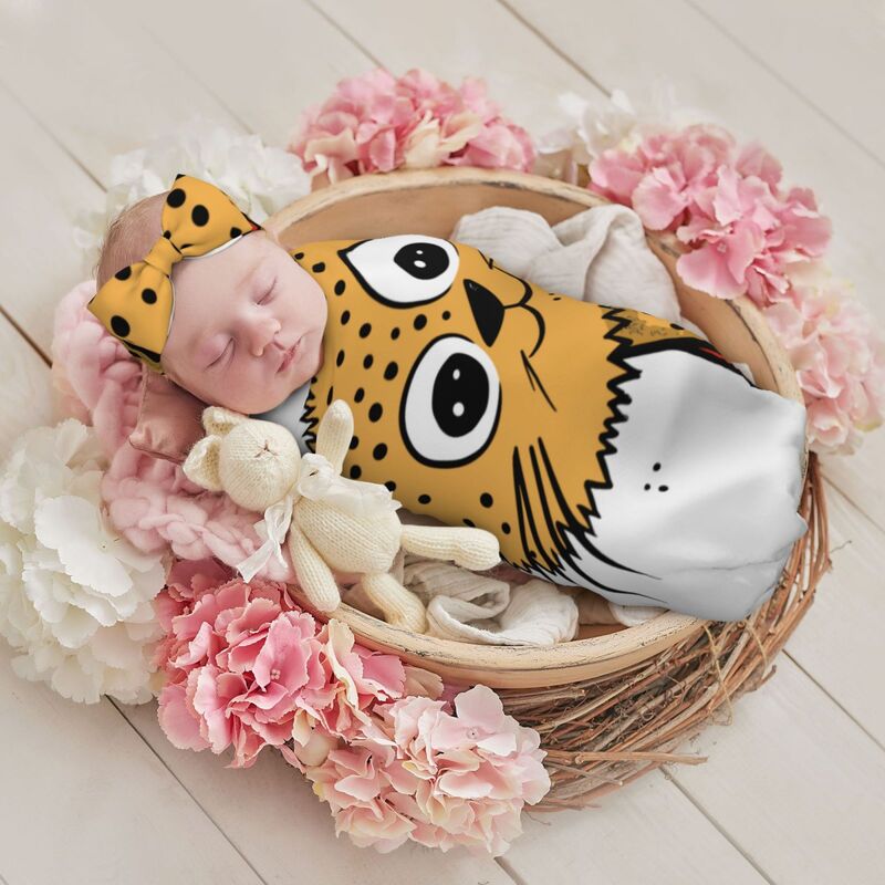 HugLittle Cheetah Baby Beanie, Headband & Swaddle Set