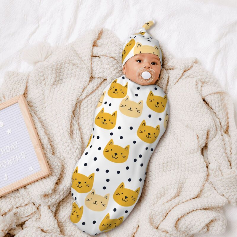 Huglittle Playful Cat & Polka Dot Newborn Swaddle Set