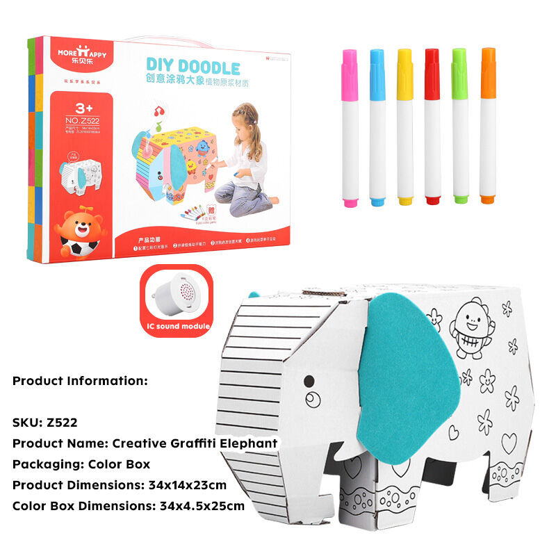 3D Cardboard Elephant DIY Graffiti Kit for Early Learning Fun Huglittle
