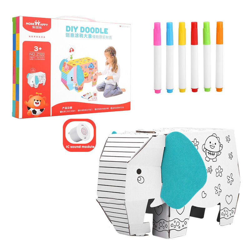 3D Cardboard Elephant DIY Graffiti Kit for Early Learning Fun Huglittle