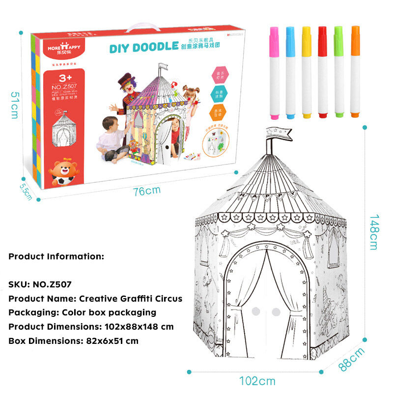 Large Playhouse 3D Doodle Cardboard Assembly - Creative Puzzle Circus Huglittle