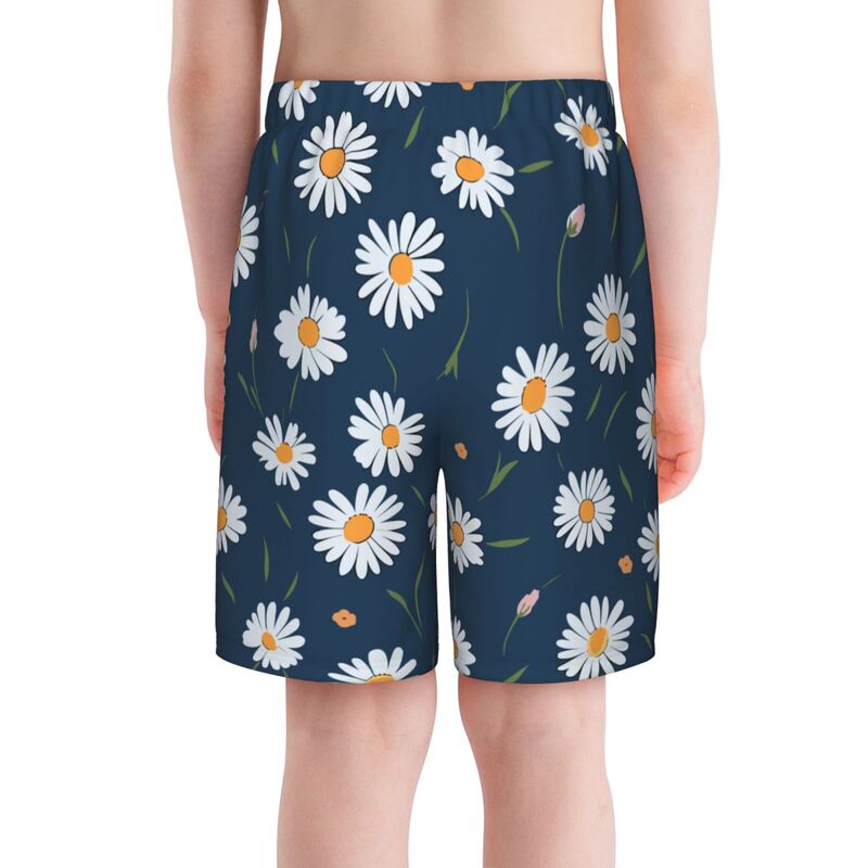 Huglittle Vibrant Blue Teen Beach Trunks with Whimsical Daisy Design
