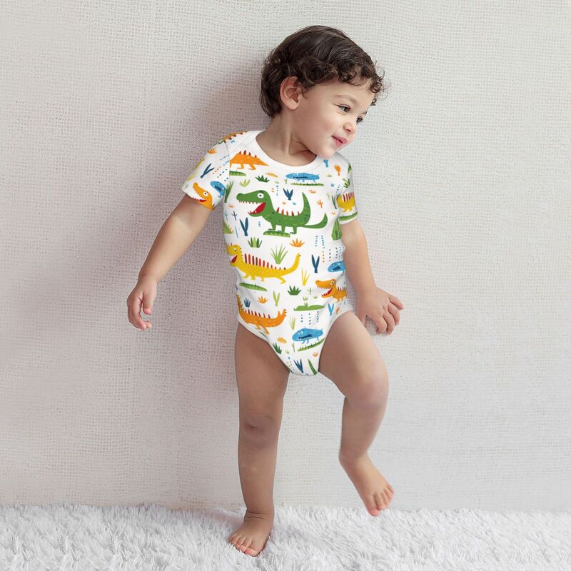 Huglittle Vibrant Dino Pattern Baby Bodysuit