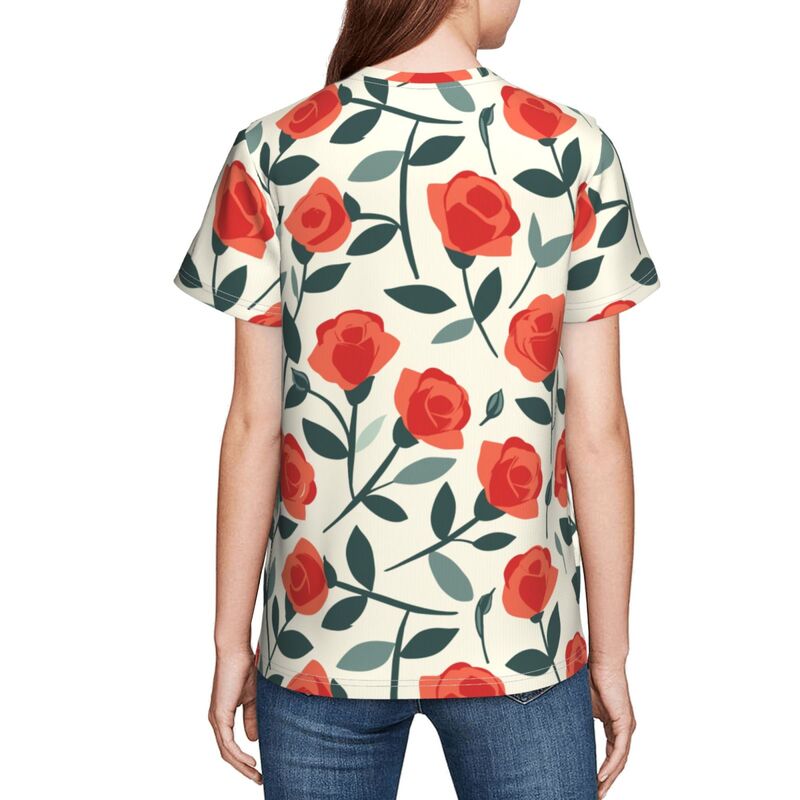Huglittle Youth Short Sleeve T-Shirt with Vibrant Rose Design and Retro Vintage Vibe