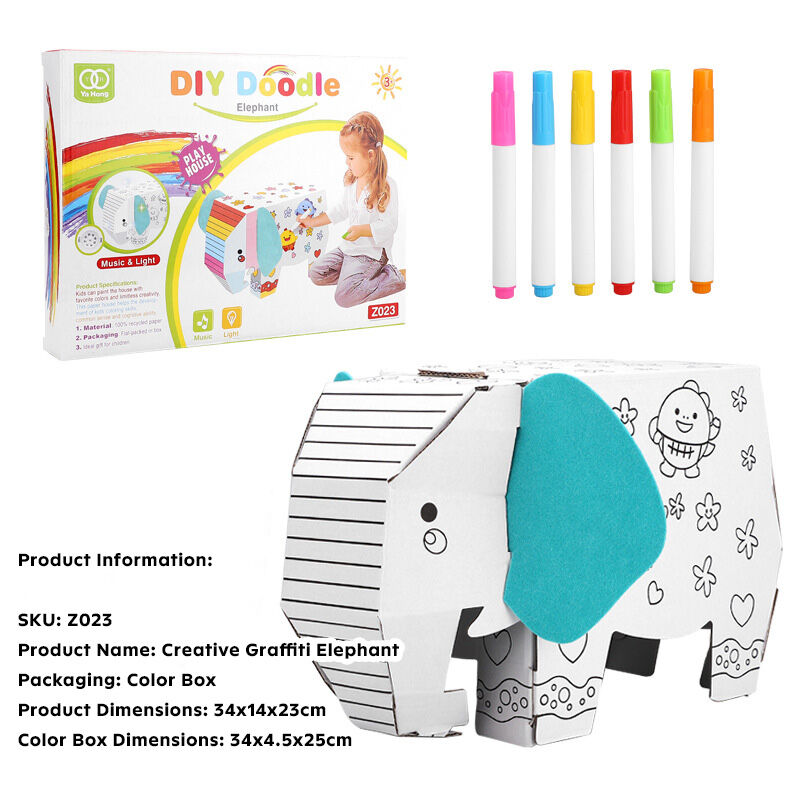 3D Cardboard Elephant DIY Graffiti Kit for Early Learning Fun Huglittle