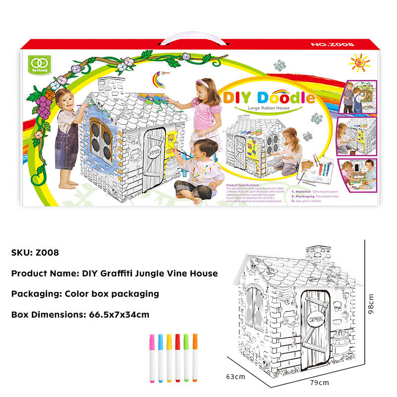 Large Doodle Assembly Playhouse - Handmade DIY Cardboard Playhouse Huglittle