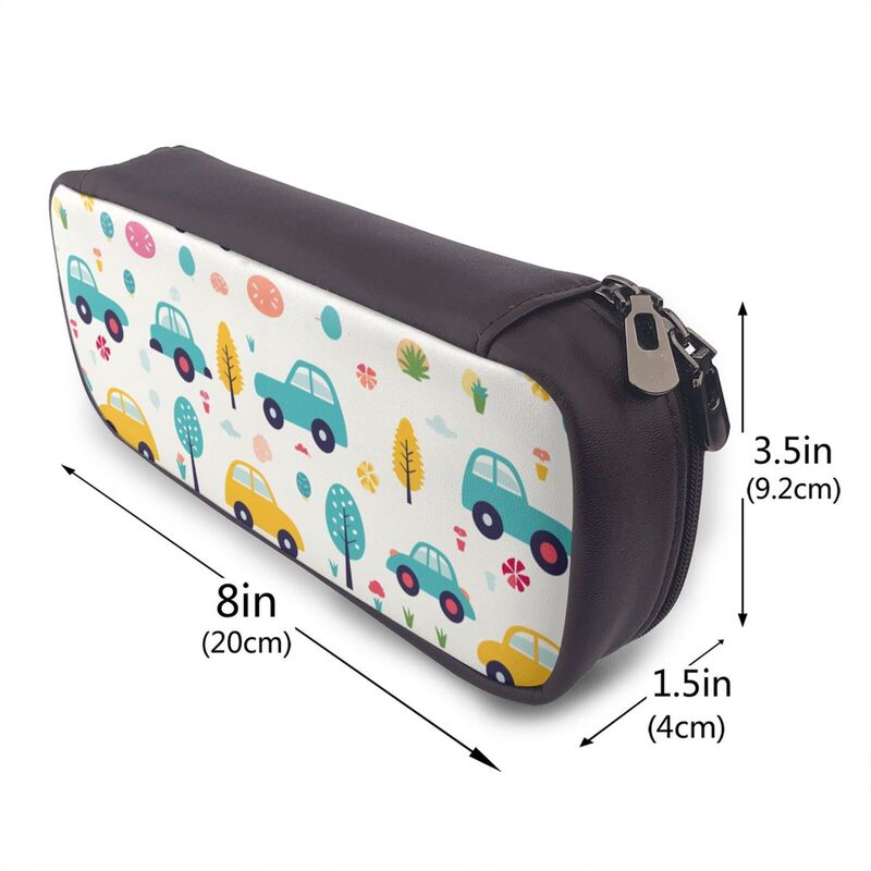 Huglittle Whimsical Journey Leather Pencil Case with Enchanting Car & Nature Patterns