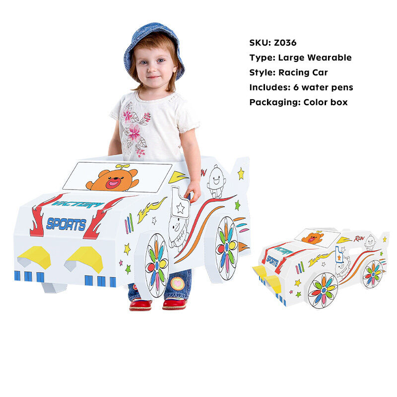Doodle Dinosaur Cardboard Playhouse DIY - 3D Wearable Race Car Huglittle