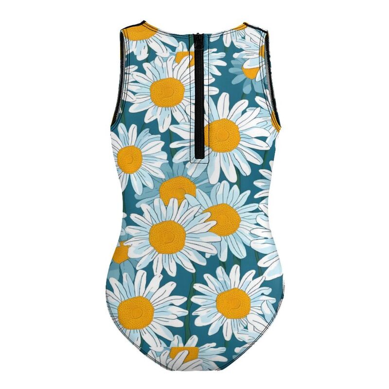Huglittle Girls' One-Piece Swimsuit with Vibrant Daisy Pattern Design