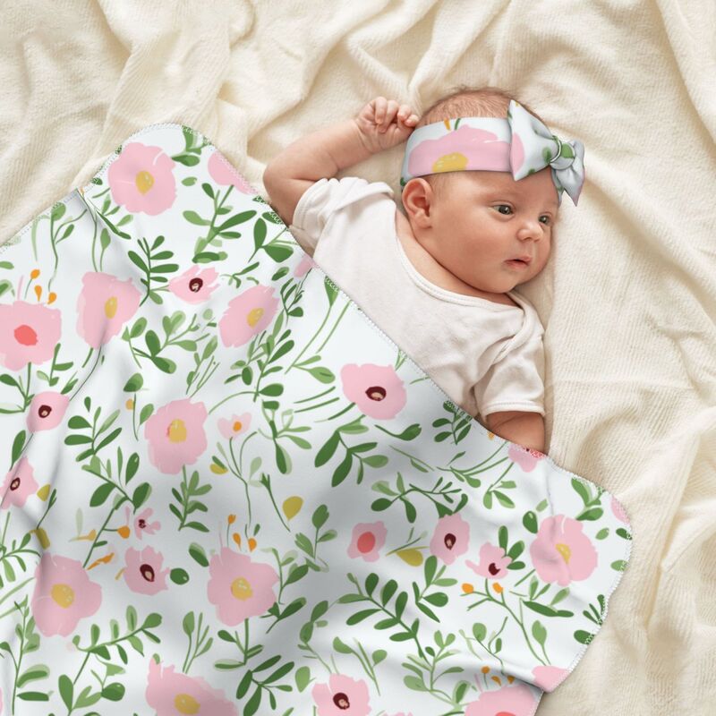 Huglittle Baby Swaddle & Headband Set - Whimsical Floral Design