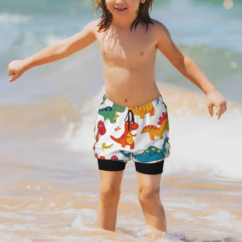 HugLittle Vibrant Dinosaur Pattern Teen Beach Trunks for Playful Exploration