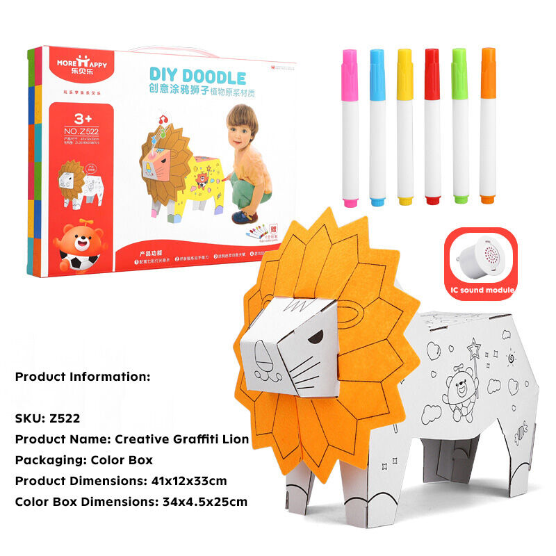 3D Cardboard Lion DIY Assembly Graffiti Early Education Puzzle Toy Huglittle