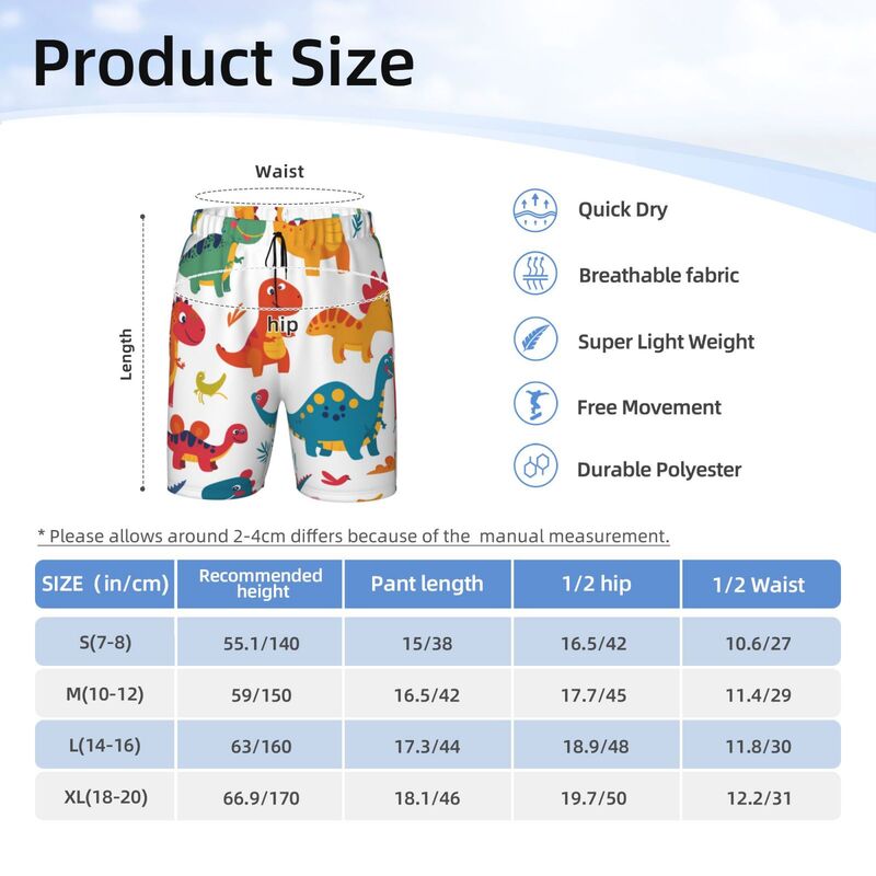 HugLittle Vibrant Dinosaur Pattern Teen Beach Trunks for Playful Exploration