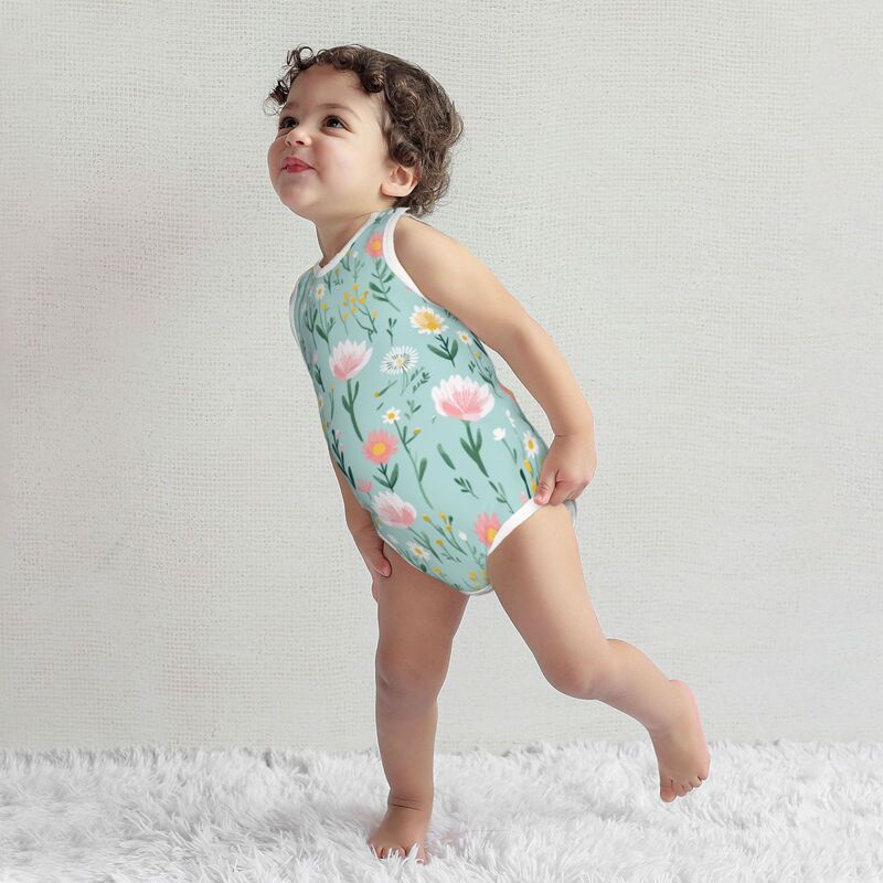 Huglittle Vibrant Floral Baby Bodysuit - Sleeveless & Soft