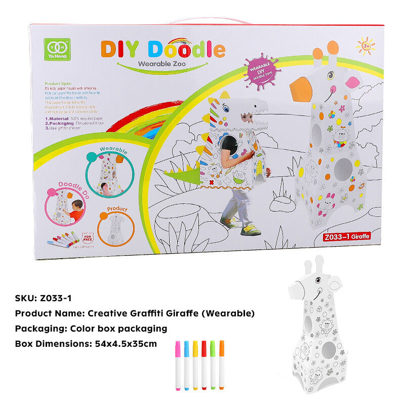 Doodle Dinosaur Cardboard Playhouse DIY - 3D Wearable Giraffe Huglittle