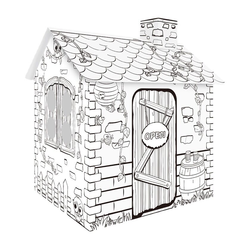 Large Doodle Assembly Playhouse - Handmade DIY Cardboard Playhouse Huglittle
