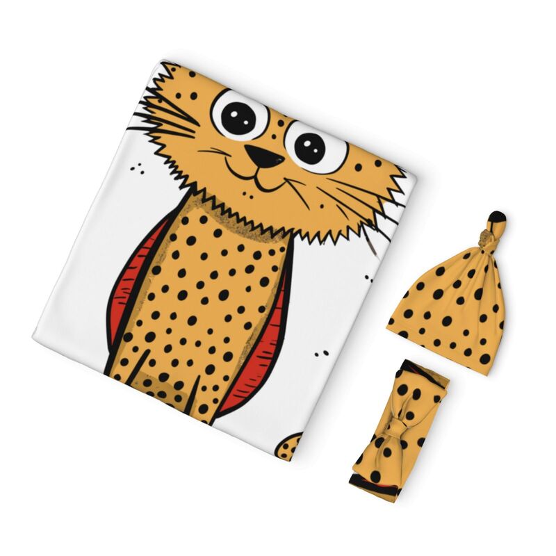 HugLittle Cheetah Baby Beanie, Headband & Swaddle Set