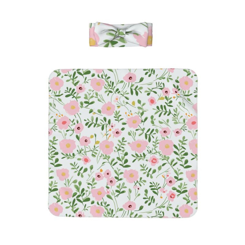 Huglittle Baby Swaddle & Headband Set - Whimsical Floral Design